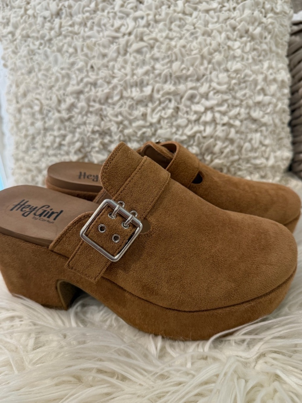 NEW Corkys Hey Girl Brown Suede Platform Clog Mules